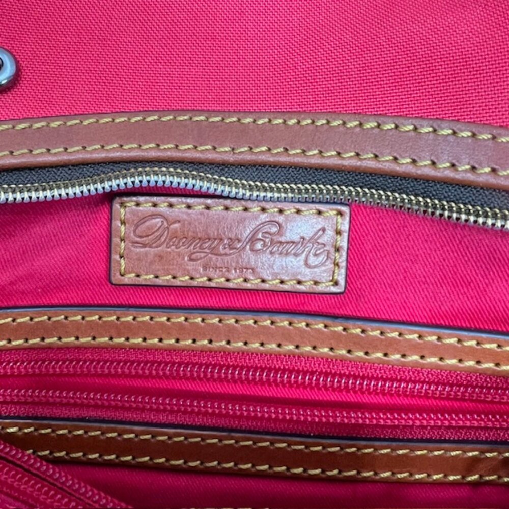 Red Dooney & Bourke ShoulderBag Boho Canvas Brown trim Leather 14"x8"x10" (43 - Picture 7 of 15